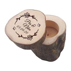 Ringkissen/Ringbox aus Holz mit Schiebedeckel + persönlicher Gravur | Hochzeit | Schatulle | Etui für Eheringe (Motiv 06 - Kranz) von SNEG