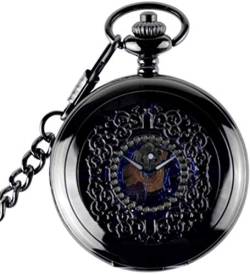 Antike Blaue SteamSkeleton Mechanische Taschenuhr Männer Marke Halskette Tasche & Uhren Kette Männliche Uhr Taschenuhr Geschenk von SNEN-ESDG