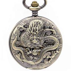 Bronze Mechanische Taschenuhr Drache Gravierte Uhr Halskette Handaufzug Herrenuhren mit Kettentaschenuhr von SNEN-ESDG