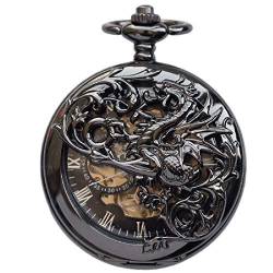 Devil Necklace Vollautomatische mechanische Taschenuhr für Männer und Frauen, klassisches Retro-Clamshell-Uhrwerk, hohl, dekorieren, Geschenk für Vater, Taschenuhr von SNEN-ESDG