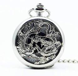 Klassische Bronze-Drachen- und Phoenix-Hohle mechanische Taschenuhr SteamWomen-Uhr mit hängender Halskette Taschenuhr-Geschenke für Familie von SNEN-ESDG