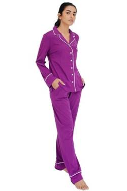 SNOOZE OFF Damen Schlafanzug | 2-Teiliges Pyjama Set in violett | Langarm Oberteil & Lange Hose | 100% Baumwolle von SNOOZE OFF
