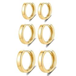 SNORSO Creolen Siber 925, 925 Sterling Silber Creolen Ohrringe Set für Damen, Gold Klein Schlafen Creolen Ohrringe, Unisex Creolen Ohrringe als Geschenk zum Weihnachten, Durchmesser in 8, 10, 12mm von SNORSO