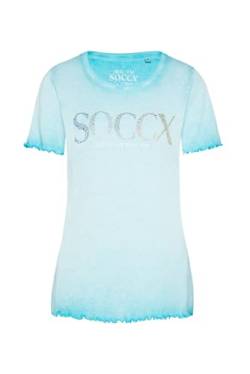 SOCCX Damen T-Shirt mit Logo aus bunten Schmucksteinen Lagoon Blue Xs von SOCCX