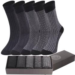 SOCKS BOX, Herren Bambus Kleid Socken mit Geschenkbox Gemustert Premium Qualität (5/10 Paar+Geschenkbox+Geschenk), Schwarztöne, 40.5-46 EU von SOCKS BOX