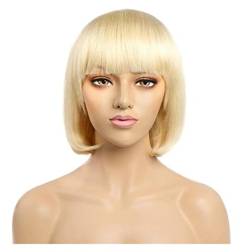 Perücken Herren Perücke Damen Blonde Bob-Perücken, 35,6 Cm, Spitzenfront, Echthaar, Kurze Brasilianische Gerade Bob-Perücken Mit Haarknall Perücke Täglich von SOCUY