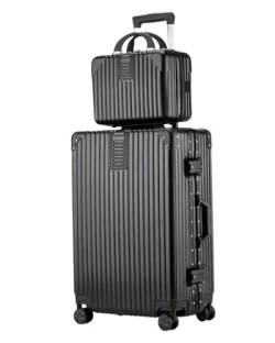 Reisekoffer Rollkoffer Koffer Trolley 2-teiliges Gepäckset Mit Spinner-Rädern, Passwortsperre, 14-Zoll-Hartschalen-Kosmetikkoffer Koffer Gepäck (Color : Zwart, Size : 20in) von SOCUY