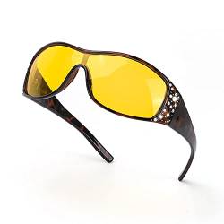 Nachtfahrbrille Gelbe Linse Anti-Glanz, Polarisiert Nacht Vision Blendschutz Brille, Nachtsichtbrille Autofahren Damen und Herren UVA UVB Schutz (Leopard Braun Rahmen Gelbe Linse) von SODQW