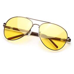 SODQW Nachtfahrbrille, blendfrei, polarisierte Nachtsichtbrille für sicheres Fahren,U400 Schutz (brauner Rahmen, gelbe Linse) von SODQW