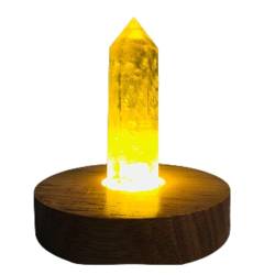 SOEJJWKP Natürlicher gelber Quarz-Kristall-Edelstein-Punkt-Citrin-Bergkristall-Stab-Feng-Shui-Geschenk + Holzsockel-Lampe WEISHENYIN von SOEJJWKP