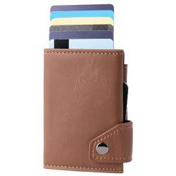 SOEROOY Kreditkartenetui mit Münzfach Leder Slim Wallet mit RFID-Schutz Geldbeutel für Herren und Damen Aluminium-Kartenhalter Smart Wallet für Karten kleines Mini Portmonee von SOEROOY