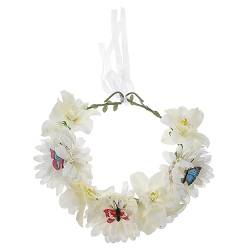 SOESFOUFU Schmetterlingskranz Stirnband Brautaccessoires Blumenkopfschmuck Haarschmuck Mit Blumen Stirnband Für Damen Haarschmuck Für Frauen Brautkrone Haarband Strandresort Fee Hawaii Stoff von SOESFOUFU