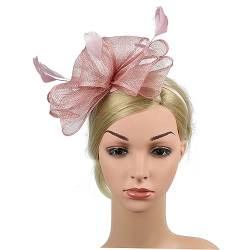 SOESFOUFU Stirnbänder Gaze Mützen für Frauen Hochzeit Fascinator-Hut Damen rosaenne zulunft pink Tiara Stirnband Frauen Haarreifen Haarschmuck für Frauen Feder Kopfbedeckung Kranz reisen von SOESFOUFU