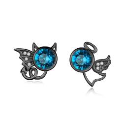 Engel und Teufel Ohrstecker 925 Sterling Silber Mondstein Ohrstecker Schmuck Hypoallergen Ohrringe Mondstein Ohrringe Weihnachts für Mädchen Damen (Blauer Zirkon Schwarz) von SOESON