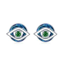 Evil Eye Ohrringe 925 Sterling Silber Kristall Ohrstecker Blau Evil Eye Ohrstecker Hypoallergene Schmuck Geschenke für Damen (Grün) von SOESON