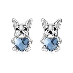 Französische Bulldogge Ohrringe 925 Sterling Silber Hundeohrringe Blauer Kristall Französische Bulldogge Ohrstecker Schmuck Geschenke für Damen Mädchen von SOESON