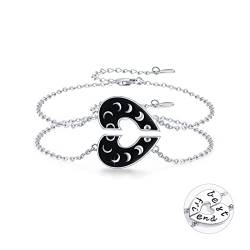 Freundschaftsarmband 925 Sterling Silber Moon Phases Armbänder Schwester Armband Verstellbares Armband Beste Freundin Schmuck Geschenk für Damen (2PCS) von SOESON