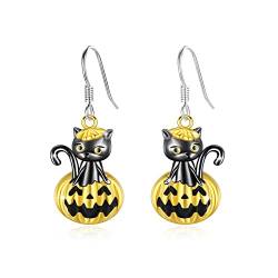 Halloween Ohrringe 925 Sterling Silber Kürbis Katze Ohrringe Kürbis Ohrstecker für Frauen Kinder Party Halloween Schmuck (Schwarz) von SOESON