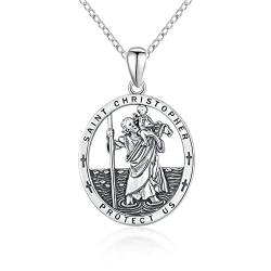 Heiliger Christophorus/Jesus Anhänger Halskette 925 Sterling Silber Antiker religiöser Anhänger für Männer Frauen Halsketten Geschenk von SOESON