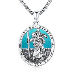 Heiliger Christophorus Kette Herren, 925 Sterling Silber Christophorus Amulett Halskette Religiöser Anhänger für Männer Frauen Halsketten Geschenk von SOESON