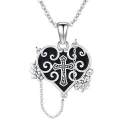 Hexen Herz Halskette 925 Sterling Silber Gothic Halskette Kreuz Halskette Schmuck Geschenke für Frauen von SOESON