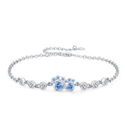 Hundepfote Armband 925 Sterling Silber Hunde Armbänder Puppy Paw Print Blauer Zirkon Armband Verstellbar Armband Schmuck Geschenk für Damen Mädchen (Blau) von SOESON