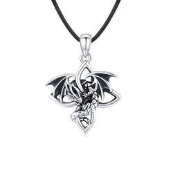 Keltische Drachenhals Kette 925 Sterling Silber Drachen Kette Tier Kette Anhänger Schmuck Geschenke für Vatertagsgeschenk Männer（Leder kette 18+2''） (Keltische Drachenhals Kette) von SOESON