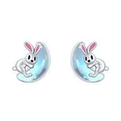Ostern Kaninchen Ohrringe Mädchen, Hasen Ohrringe Mondstein Ohrringe Tier Ohrringe 925 Sterling Silber Niedliches Ohrringe Schmuck Geschenk für Damen von SOESON
