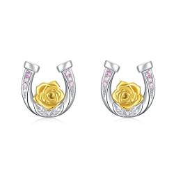 Pferde Ohrringe für Mädchen,925 Sterling Silber Hufeisen Ohrstecker Rose Ohrringe Hufeisen Halloween Weihnachten Geburtstag Geschenk für Pferdeliebhaber Damen von SOESON