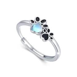 Pfote Ringe 925 Sterling Silber Mondstein Hündchen Pfotenabdruck Ring Verstellbar Ring Tier Ringe Geschenk Schmuck für Damen von SOESON