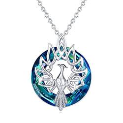 Phoenix Halskette 925 Sterling Silber Kristall Kette Tier Phönix Anhänger Schmuck Geschenke für Damen (Schöne Verpackung) (Blau) von SOESON