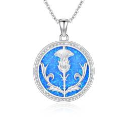 Schottische Distel Halskette für Damen Sterling Silber Blauer Opal Schottland Blume Anhänger Schmuck Geschenke für Mädchen von SOESON