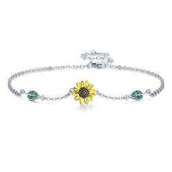 Sonnenblumen Armband 925 Sterling Silber Zirkon Armbänder Sonnenblumen Schmuck Verstellbares Armband Schmuck Geschenk für Damen von SOESON