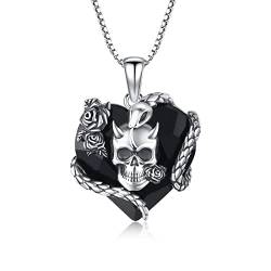 Totenkopf Halskette 925 Sterling Silber Schädel Anhänger Halloween Schädel Kette Schädel Anhänger Schwarz Herzform Totenkopf Anhänger Schmuck Geschenke für Männer von SOESON