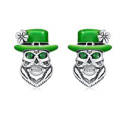 Totenkopf Ohrstecker 925 Sterling Silber Schädel Ohrringe Totenkopf Rose Ohrringe Zirkonia Hypoallergene Schmuck Geschenke Geburtstagsgeschenke Weihnachts für Damen Männer (St.Patrick's Day Ohrringe) von SOESON