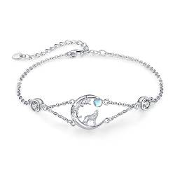 Wolf Armband Damen Sterling Silber Mondstein Armband Tier Verstellbar Armband Schmuck Geschenk für Mädchen von SOESON