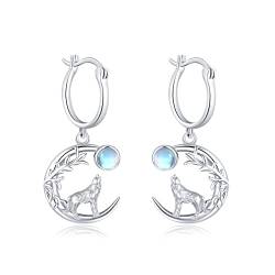 Wolf Ohrringe 925 Sterling Silber Mondstein Ohrstecker Tier Ohrringe Creolen Wolf Ohrringe Hypoallergene Weihnachten Schmuck Geschenke für Damen von SOESON