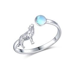 Wolfs Ringe 925 Sterling Silber Mondstein Ringe Verstellbar Ring Tier Ringe Geschenk Schmuck für Damen (7#) von SOESON