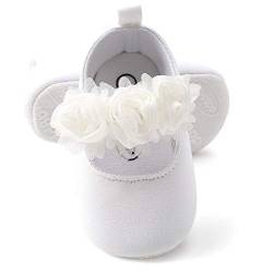 Antheron Baby Mädchen Mary Jane Flats Mokassins für Kleinkinder mit glitzernden Blumen, weiche Sohle, A0, Weiß, 0-6 meses von SOFMUO