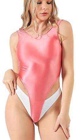 SOFSOT Damen High Cut Tanga Aerobic Leotard Glänzend Einteiler Badeanzug, Pfirsichrosa (Peach Pink), XL von SOFSOT