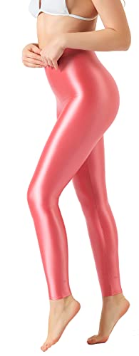 SOFSOT Plus Size High Waist Workout Leggings Shiny Pilates Pants Shimmer Yoga Tights for Women, Pfirsichrosa (Peach Pink), Groß von SOFSOT
