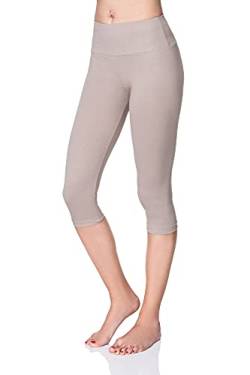 SOFTSAIL Damen 3/4 Leggings Capri Leggings Leggings Damen Lang Sport Baumwolle High Waist Baumwollleggings Frauen Freizeit Relax Bequeme Freizeithose Damen-Hosen Sommer, Beige 38 von SOFTSAIL