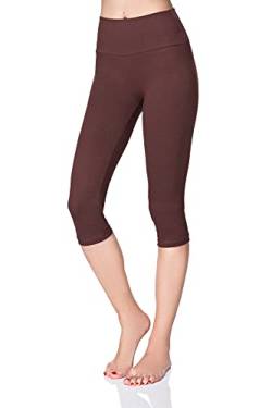 SOFTSAIL Damen 3/4 Leggings Capri Leggings Leggings Damen Lang Sport Baumwolle High Waist Baumwollleggings Frauen Freizeit Relax Bequeme Freizeithose Damen-Hosen Sommer, Braun 44 von SOFTSAIL