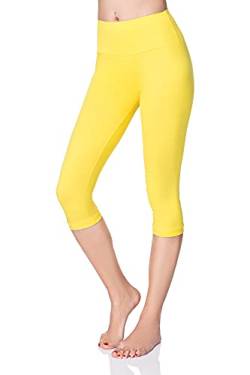 SOFTSAIL Damen 3/4 Leggings Capri Leggings Leggings Damen Lang Sport Baumwolle High Waist Baumwollleggings Frauen Freizeit Relax Bequeme Freizeithose Damen-Hosen Sommer, Gelb 42 von SOFTSAIL