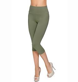 SOFTSAIL Damen 3/4 Leggings Capri Leggings Leggings Damen Lang Sport Baumwolle High Waist Baumwollleggings Frauen Freizeit Relax Bequeme Freizeithose Damen-Hosen Sommer, Khaki 42 von SOFTSAIL