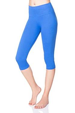 SOFTSAIL Damen 3/4 Leggings Capri Leggings Leggings Damen Lang Sport Baumwolle High Waist Baumwollleggings Frauen Freizeit Relax Bequeme Freizeithose Damen-Hosen Sommer, Königsblau 44 von SOFTSAIL