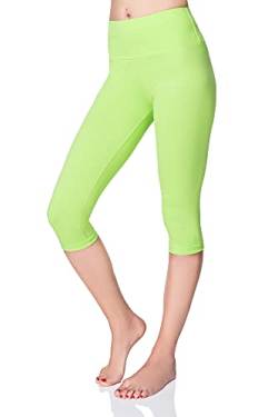 SOFTSAIL Damen 3/4 Leggings Capri Leggings Leggings Damen Lang Sport Baumwolle High Waist Baumwollleggings Frauen Freizeit Relax Bequeme Freizeithose Damen-Hosen Sommer, Limette 38 von SOFTSAIL