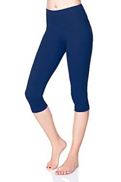 SOFTSAIL Damen 3/4 Leggings Capri Leggings Leggings Damen Lang Sport Baumwolle High Waist Baumwollleggings Frauen Freizeit Relax Bequeme Freizeithose Damen-Hosen Sommer, Marine 40 von SOFTSAIL