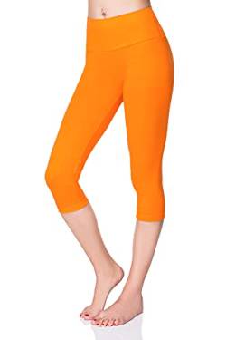 SOFTSAIL Damen 3/4 Leggings Capri Leggings Leggings Damen Lang Sport Baumwolle High Waist Baumwollleggings Frauen Freizeit Relax Bequeme Freizeithose Damen-Hosen Sommer, Orange 40 von SOFTSAIL