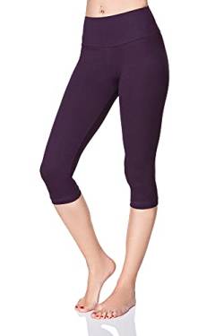 SOFTSAIL Damen 3/4 Leggings Capri Leggings Leggings Damen Lang Sport Baumwolle High Waist Baumwollleggings Frauen Freizeit Relax Bequeme Freizeithose Damen-Hosen Sommer, Pflaume 36 von SOFTSAIL